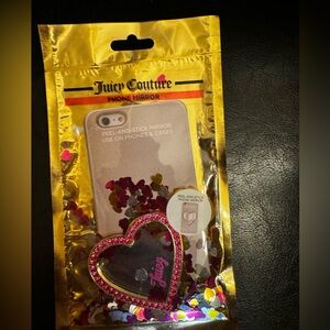 Juicy Couture Pink Rhinestone Heart Shaped Peel and Stick Cell Phone Mirror NEW